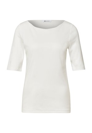 Street One, T-SHIRT MIT WAVY NECKLINE IN UNIFARBE - T-shirt basic - off white