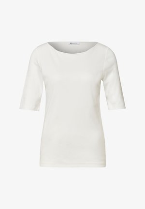 Street One, T-SHIRT MIT WAVY NECKLINE IN UNIFARBE - T-paita - off white