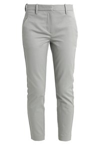Lichtgrijze op maat gemaakte broek van gestructureerde stof, met twee frontzakken, een slim fit en een plat voren ontwerp.