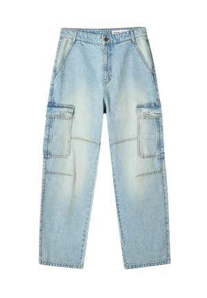 Bershka BAGGY CARGO - Wijde jeans - blue denim