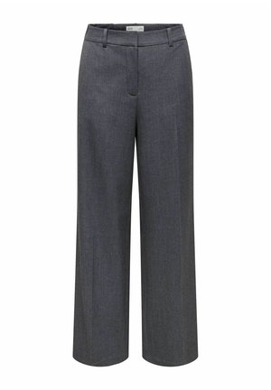 Pantalon gris foncé à jambes larges avec passants de ceinture et fermeture avant dissimulée, présenté sur fond blanc.