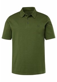 Oliven grøn polo skjorte lavet af blødt stof. Har en klassisk krave, tre knapper, korte ærmer og en lille logo detalje på brystet.