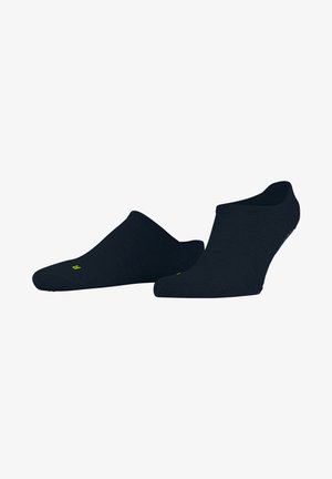 Black low-cut socks with a textured surface and a reinforced toe. Features a small green logo on the side. Elastic cuff for a secure fit.