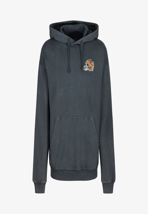 Dunkelgrauer Hoodie aus einem Baumwollmix, mit einer Fronttasche, Kordelzugkapuze und einem kleinen gestickten Football-Helm-Logo auf der Brust.
