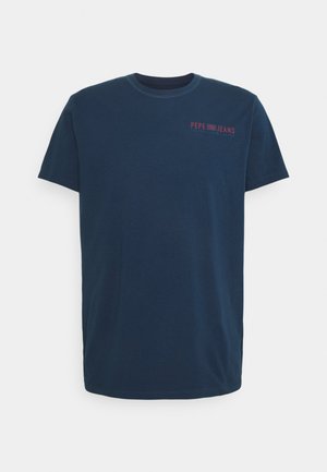 Marineblaues kurzärmeliges T-Shirt mit rotem "Pepe Jeans"-Logo auf der oberen linken Brust.