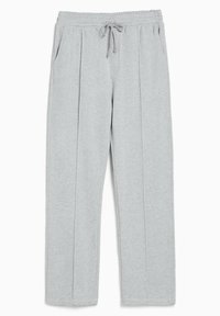 Lichtgrijze joggers gemaakt van zachte stof, met een elastische tailleband met trekkoord, plooien en zijzakken.