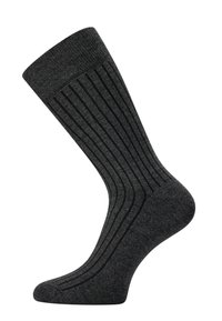 Calcetín de algodón gris con textura acanalada vertical, puntera reforzada y un puño suave y elástico para mayor comodidad.