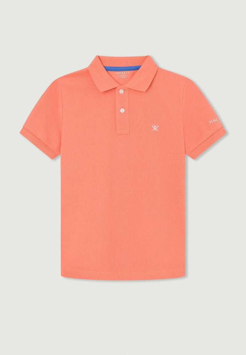 Polo shirt corail en coton doux, doté d'un col classique, d'une patte de boutonnage à trois boutons, de manches courtes et d'un logo brodé sur la poitrine.