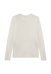 T-shirt a maniche lunghe in beige chiaro, con scollo rotondo e tessuto morbido e strutturato. Design semplice e privo di decorazioni, senza loghi visibili.