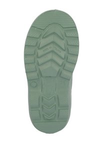 Semelle de chaussure en caoutchouc de couleur vert doux, présentant un design texturé avec des rainures et des crêtes profondes pour une meilleure adhérence. Marquages visibles incluant la taille 29.