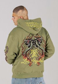 Ed Hardy DOUBLE  HOODY  - Mikina na zip - mosstone