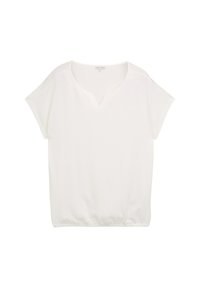 Witte korte mouwen top met een V-hals, gestructureerde stof, ontspannen pasvorm en elastische zoom, geschikt voor casual kleding.