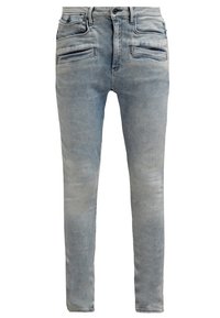 Slim-fit džíny ve vybledlé modré džínovině, s zipem na přední straně, designem pěti kapes a jemným praním pro texturu.