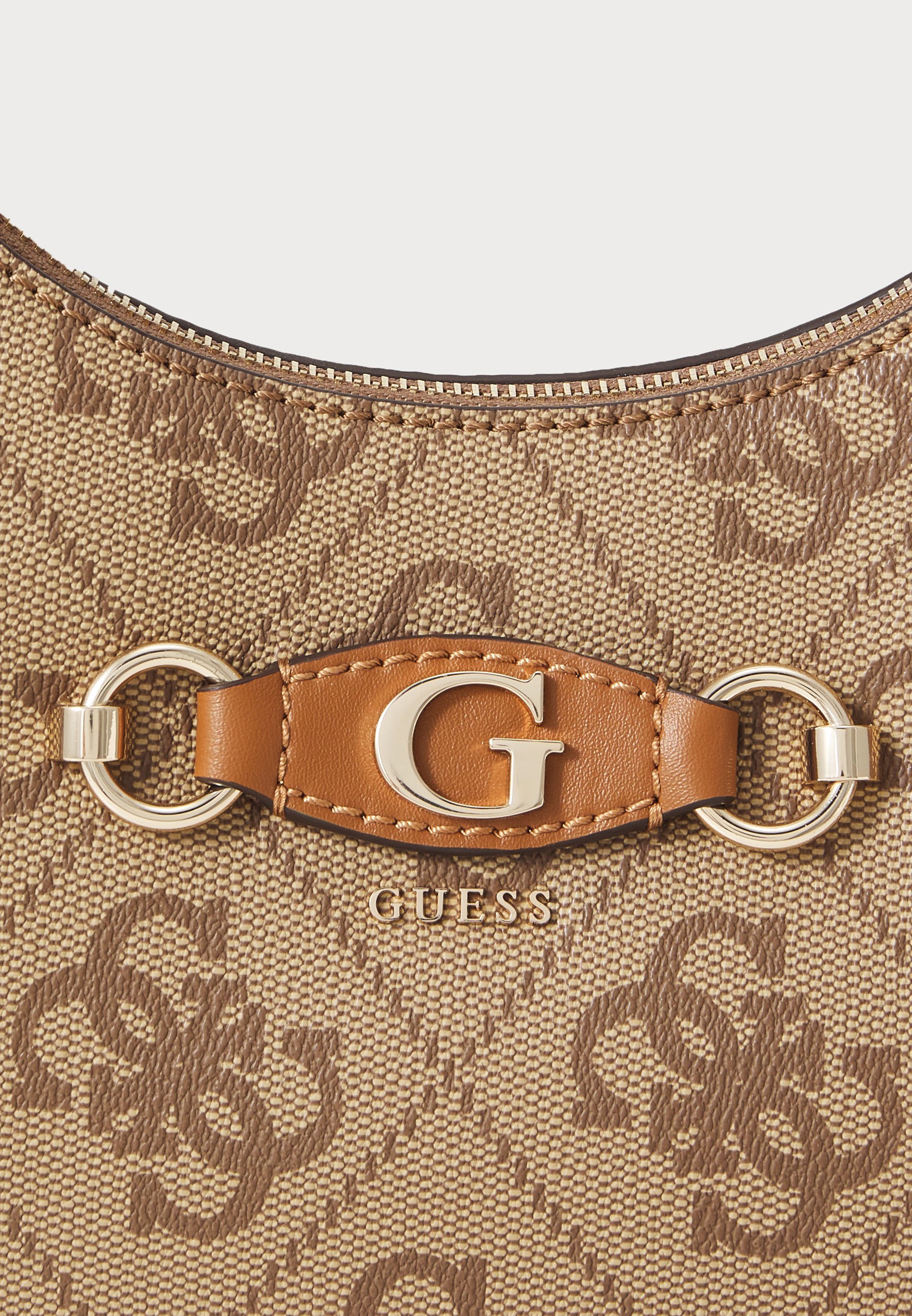 Guess IZZY TOP ZIP SHOULDER BAG - Handbag - latte logo/beige