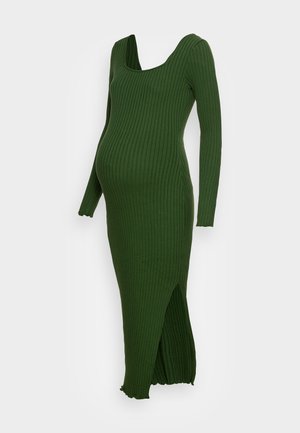 SQUARE NECK RIB KNIT MIDI DRESS WITH SPLIT LETTUCE FRILL HEMS - Abito in maglia - green
