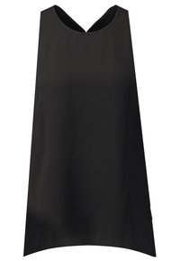 Zwarte mouwloze tanktop met een ronde halslijn en brede schouderbanden, afgebeeld op een effen witte achtergrond.