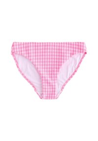 Bikiniunderdel i rosa rutigt mönster med en mjuk innersöm, med medelhög midja och släta kanter för komfort.
