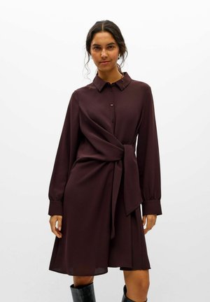 Object, SHIRT DRESS TIE FRONT MINI - Robe chemise - chocolate plum1