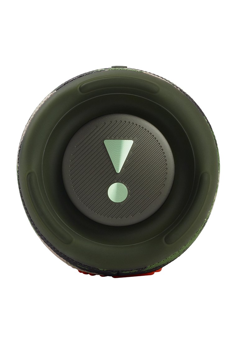 Bol en caoutchouc vert rond pour animaux de compagnie avec un symbole d'exclamation au centre et une surface intérieure texturée.