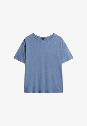 Lichtblauw T-shirt met korte mouwen, gemaakt van zacht materiaal, met een ronde halslijn en een relaxte pasvorm voor comfort. Geen opvallende patronen of accenten.
