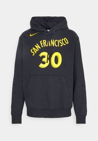 Haut à capuche noir avec le texte "SAN FRANCISCO" en jaune, le numéro "30" sur le devant, le logo Nike sur la poitrine droite et une poche kangourou à l'avant.