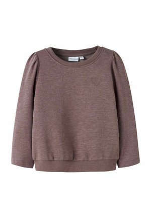 Sweatshirt mauve à manches longues pour enfants avec un col rond et un petit cœur brodé sur la poitrine.