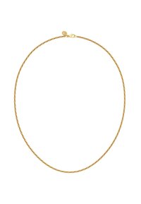 Metallist valmistatud kuldse tooniga keerutatud kett-kaelakee, millel on homaari-klambri kinnis ja sile, läikiv tekstuur. Lihtne, ümmargune disain.