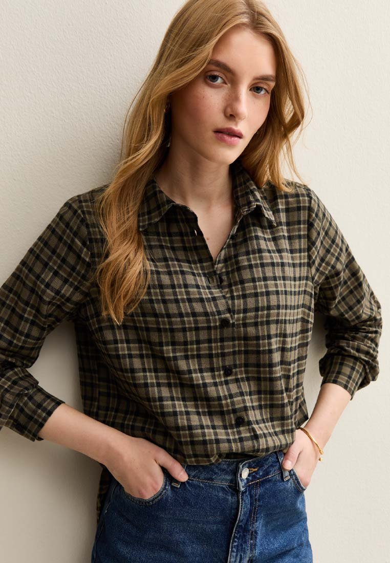 New Look CHECKED LONG SLEEVE Chemisier mottled green/vert