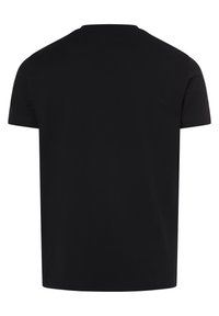 T-shirt nera a maniche corte con scollatura rotonda, realizzata in tessuto liscio, caratterizzata da un design semplice e priva di motivi o accenti visibili.