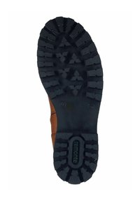Semelle en caoutchouc noir avec des profondes rainures. Tige en cuir marron avec une finition lisse et des accents cousus. Logo "remonte" près du talon.