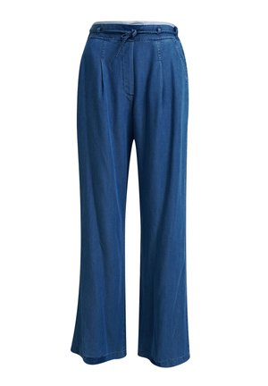 Jeans mit weitem Bein, hoher Taille, vorderen Falten, seitlichen Taschen und dünnem Kordelgürtel.