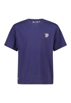 Purple cotton t-shirt with a crew neck and short sleeves. Features "Thunder" logo in white and blue accents on the left chest.