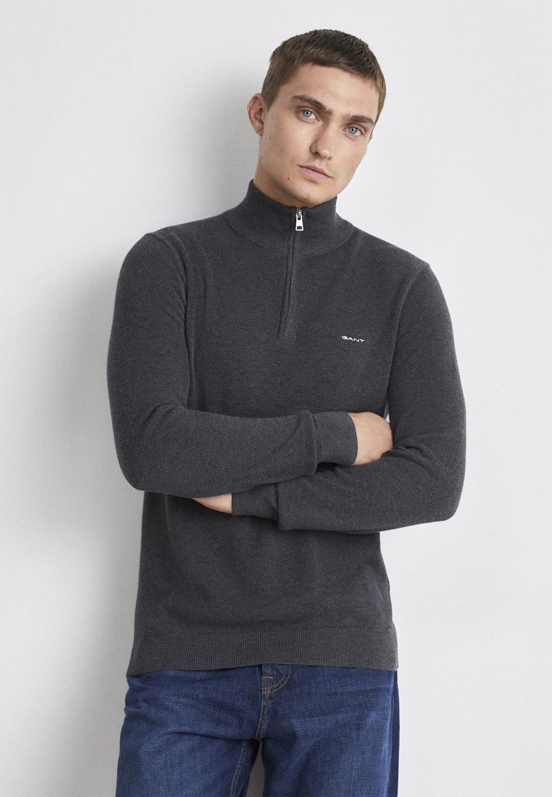 GANT HALFZIP - Stickad tröja - antracit melange
