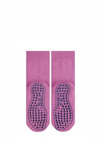 Rosa Baumwollsocken mit strukturiertem, rutschfestem Griff an den Sohlen, ausgestattet mit einem gepunkteten Muster und rundem Zehenbereich.