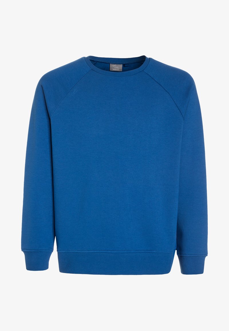 Sininen huppari, joka on valmistettu pehmeästä kankaasta. Siinä on pyöreä kaula-aukko, raglan-hihat sekä joustavat hihansuut ja helma. Tasainen texture ilman kuvioita.