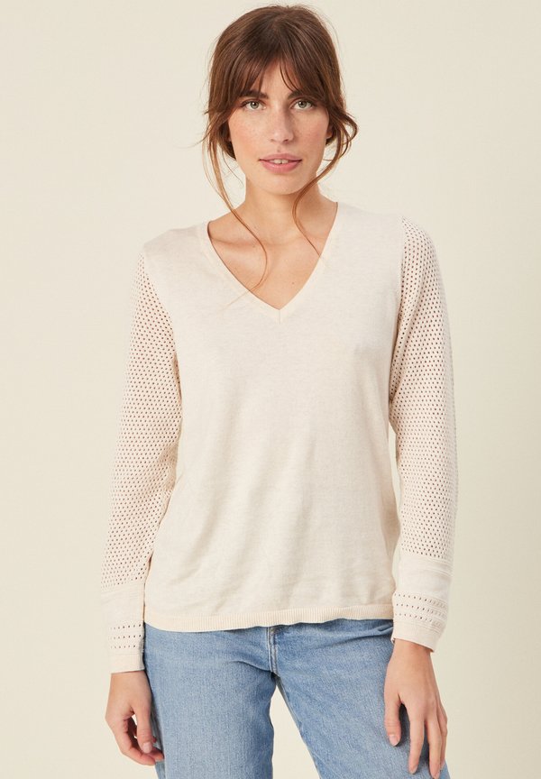 MIT LANGEN ÄRMELN - Strickpullover - creme