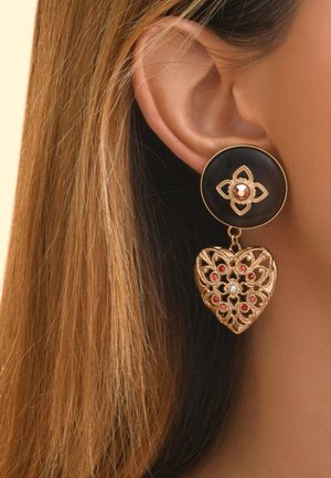 Satellite Paris FEMININE PRESTIGE CRYSTAL HEART WOOD CLIP-ON PORTE-BONHEUR - Boucles d'oreilles - marron