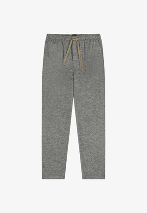 Pantalones de chándal grises hechos de una tela suave, con cintura ajustable y un corte relajado. La textura es suave con un sutil patrón jaspeado.