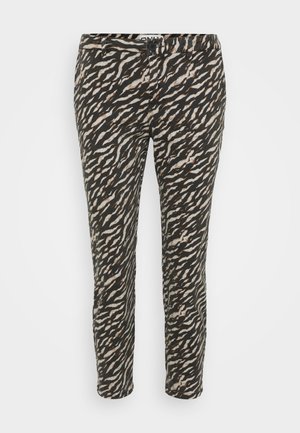 Μαύρο και μπεζ παντελόνι με σχέδιο σε κυματοειδή μορφή. Διαθέτει εφαρμοστό σχήμα και κλείσιμο με κουμπί στη μέση. Φτιαγμένο από ελαφρύ ύφασμα.