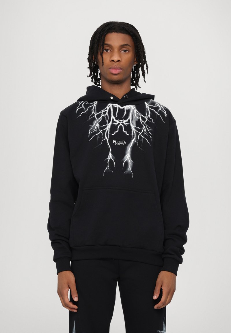 PHOBIA ARCHIVE HOODIE WITH LIGHTNING AND LOGO PRINT - Felpa - black/grey