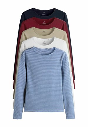 REGULAR FIT - 5 PACK LONG SLEEVE CREW NECK  - Longsleeve - navy light blue stripe red stone brown white