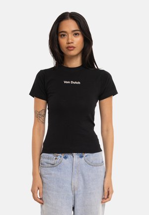Von Dutch, T-SHIRT FEMME MOULANT COL ROND PRINT DEVANT FLASH - T-shirt imprimé - noir