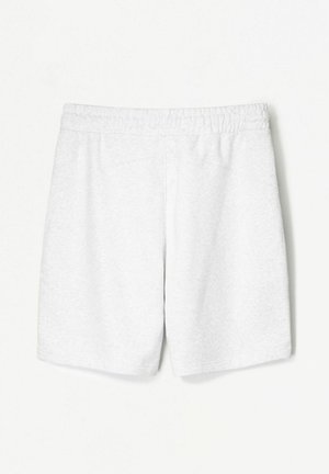 Gray cotton shorts with an elastic waistband, featuring a simple design and straight-cut legs, no visible pockets or embellishments.