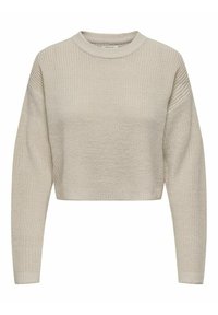 Maglione corto beige chiaro con un motivo a maglia testurizzato, scollatura rotonda e maniche lunghe. Design casual, adatto da sovrapporre.