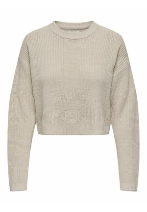 Maglione corto beige chiaro con un motivo a maglia testurizzato, scollatura rotonda e maniche lunghe. Design casual, adatto da sovrapporre.