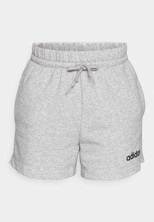 Grå bomulds shorts med elastisk talje, justerbar snor og broderet sort "adidas" logo på venstre ben.
