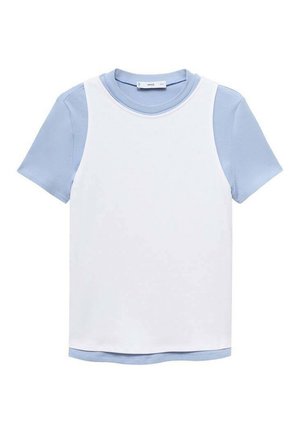 Short-sleeve light blue T-shirt layered with a sleeveless white vest, displayed flat on a white background.