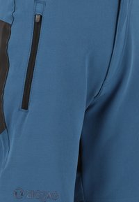 Blå sportshorts med en mjuk, lätt tygkvalitet och en svart sidopanel samt en ficka med dragkedja på högra sidan. Zigzag-logotypen visas.