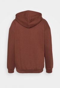 Felpa con cappuccio marrone realizzata in morbido cotone. Presenta una vestibilità rilassata con maniche lunghe e orlo inferiore arrotondato. Nessun motivo o dettaglio decorativo.