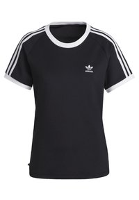 Svart t-shirt med vit kantning vid kragen och ärmsluten. Har tre vita ränder på axlarna och en liten vit logotyp på bröstet.